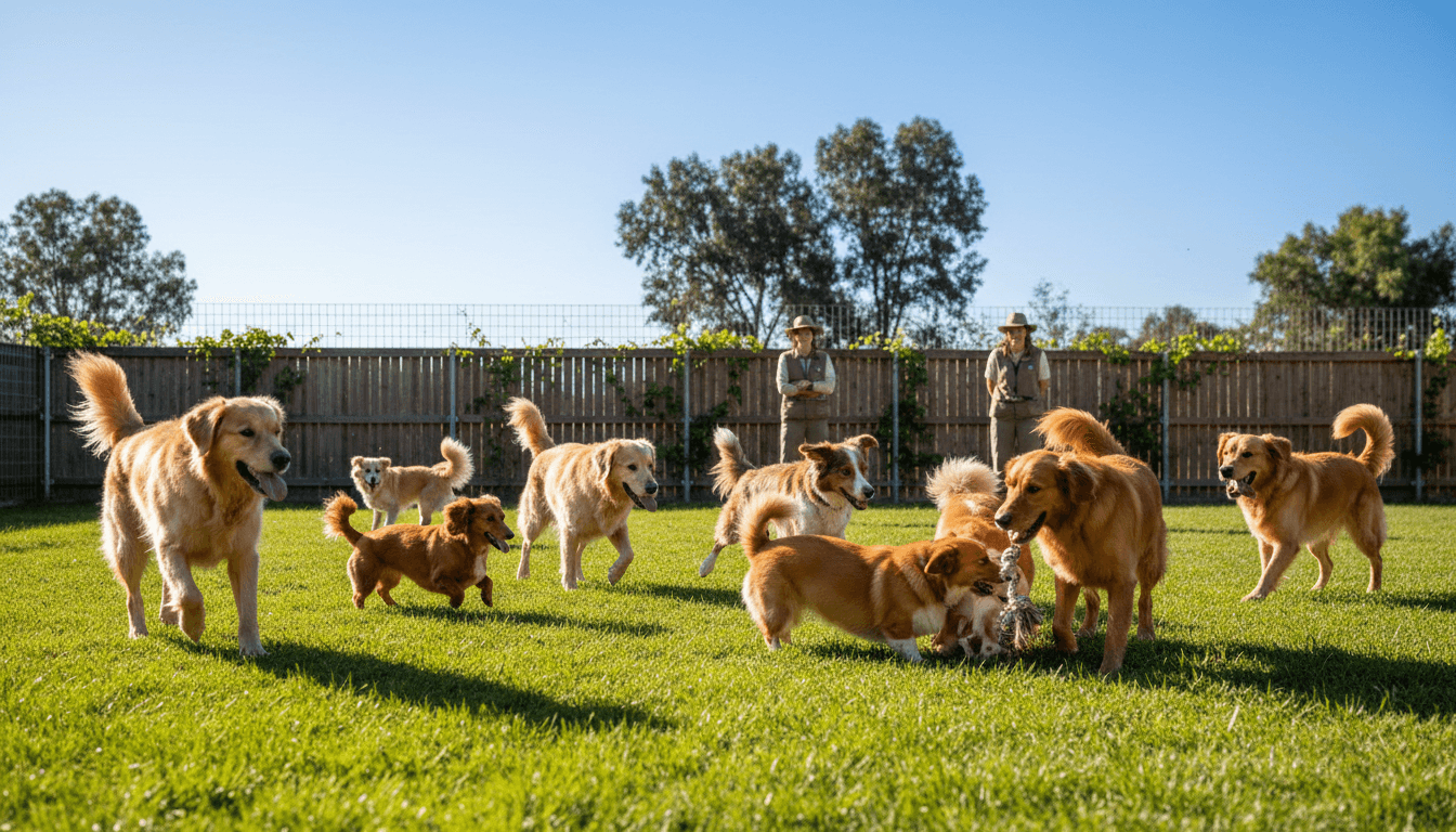 Family with dog enjoying a clean, healthy backyard